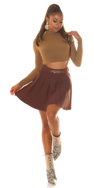Highwaist Skater Skirt with buckle detail Brown